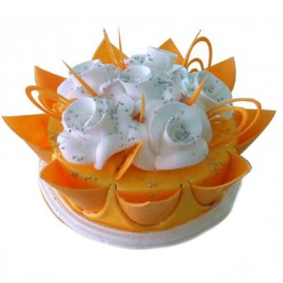 "Round Shape butterscotch cake -1kg, Flower with Chocos Bouquet - Click here to View more details about this Product